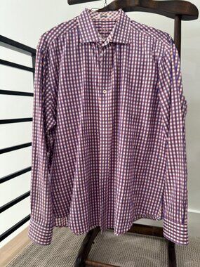 Bugatchi, purple/coral button down, shaped fit, XL